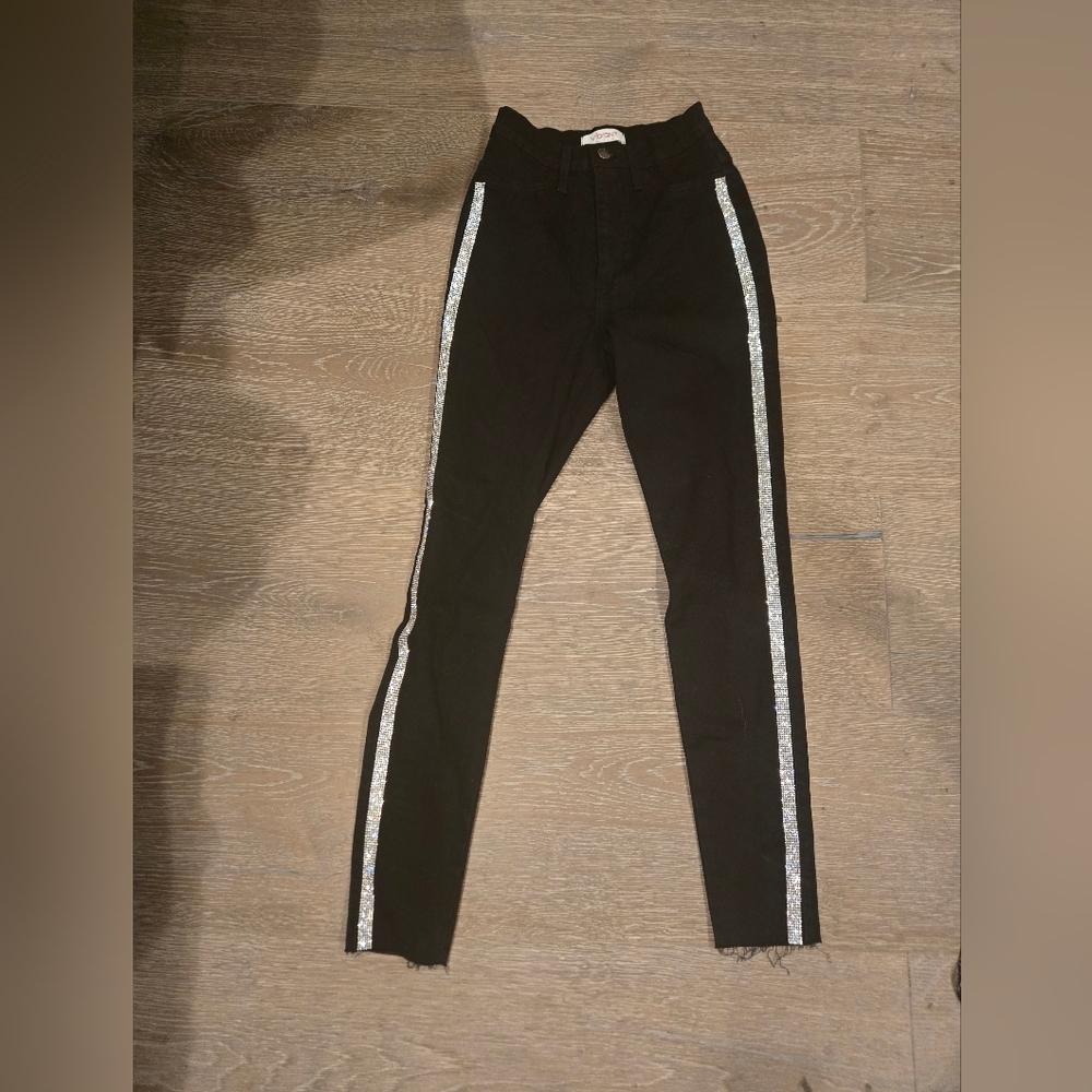Black Pants with Rhinestone Stripes
